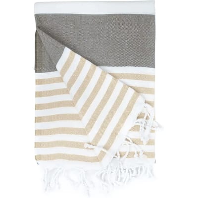 The One Towelling Hamam handdoek Marine - 100 x 180 cm - Hamamdoek - 100% Katoen - Bruin/Crème