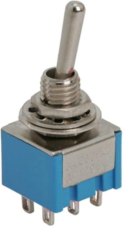 5x Tuimelschakelaar DPDT 2-Polig ON-ON – Toggle Switch 250V 3A – Inbouw Schakelaar Met 2 Circuits En 6 Soldeeraansluitingen – Voor Besturingspanelen En Elektrische Apparatuur – Verkoopeenheid 5 Stuks [09030]