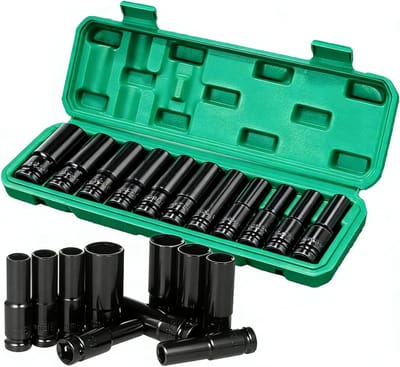 Complete 10-delige 1/2 inch Dopsleutelset met Diepe Sockets van 8-24mm voor Slagmoersleutel en Antivallende Groef
