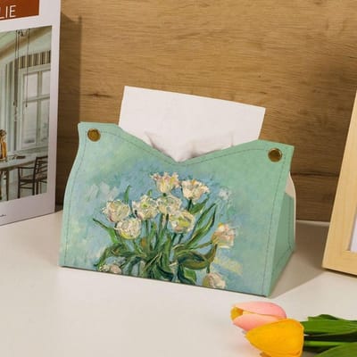 Hoge Kwaliteit Van Gogh Tissuehouder Olieverf Leer Keukenrolhouder Grote Opbergruimte Duurzaam Servethouder Woning white