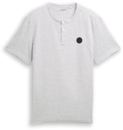 Tom Tailor - Henley T-shirt in gemêleerde look - Maat S - white navy inject stripe