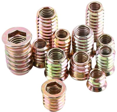 Set van 20 stuks M6/M8/M10 zinklegering, zeskantmoeren met diverse houten inzetstukken voor bevestiging