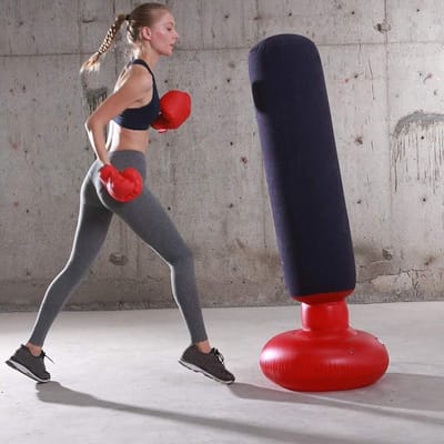 Opblaasbare Bokszak - Stootzak Fitness - Bokstraining Thuis - Impact-Resistant Design - 160 cm Hoog - Zwart