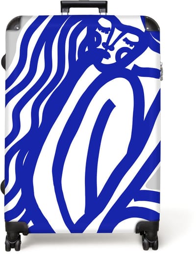 NoBoringSuitcases.com® - Koffer groot - Reiskoffer lichtgewicht - Blauw - Portret - Vrouw - Abstract - Rolkoffer met 4 wielen - Grote trolley XL - 98 liter bagage