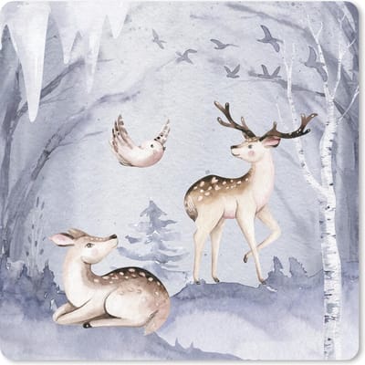 Muismat 20x20 cm - Mousepad Winter - Vogel - Hert - Muismatten - Kerst - Cadeau - Kerstcadeau voor mannen en voor vrouwen