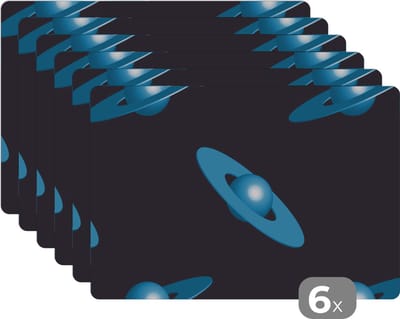 Placemat - Placemats kunststof - Planeten - Blauw - Kinderen - Design - 45x30 cm - 6 stuks - Hittebestendig - Anti-Slip - Onderlegger - Afneembaar