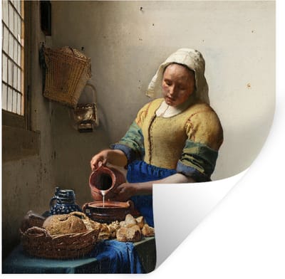 Muurstickers - Sticker Folie - Het melkmeisje - Kunst - Oude meesters - Vermeer - 100x100 cm - Plakfolie - Muurstickers Kinderkamer - Zelfklevend Behang XXL - Zelfklevend behangpapier - Stickerfolie