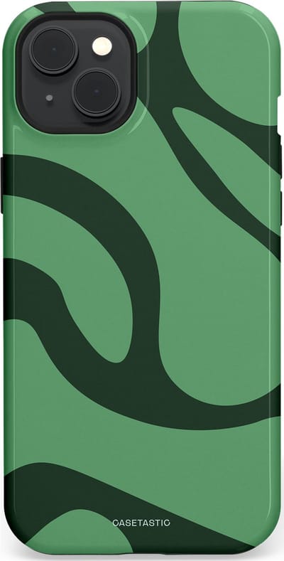 Casetastic hoesje geschikt voor Apple iPhone 15 Plus - MagSafe - Dubbellaagse bescherming - Khakigroene Bos Blobs - Fashion Case - Saliegroen Donkergrijs