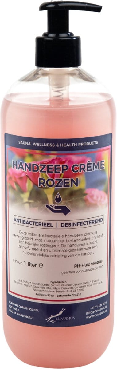 Handzeep Crème Rozen 1 liter - met gratis pomp