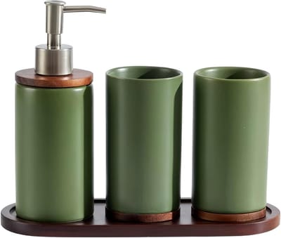 Badkamer Accessoires Set - Keramiek Set - Dagelijkse Routine - Duurzaam Glazuur Proces - 4 Delig - Groen
