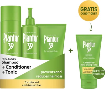 Plantur 39 Cafeïne Shampoo Conditioner en Tonic voorkomt en vermindert haaruitval | Voor gekleurd en gestrest haar