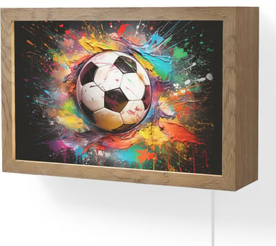 Wandlamp 30x20 cm - Oplaadbaar - Voetbal - Verf - Kleuren - Zwart - Wit - Wandlampen binnen woonkamer - Slaapkamer lamp met kabel - Decoratieve nachtlamp - Vloerlamp snoer