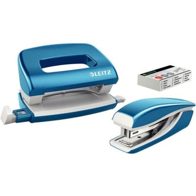 Leitz WOW Metalen Mini Nietmachine En Perforator Set - Inclusief Nietjes - Blauw Metallic - Ideaal Voor Thuiskantoor/Thuiswerkplek