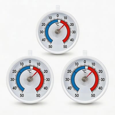 Dailygoods- Koelkastthermometer analoog - 3 stuks - Ø 7 cm - temperatuur + - 50 °C - voor vriezer/ijsvak - duurzaam ontwerp - Thermometer