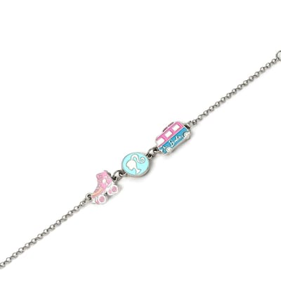 Barbie™ Charm Bracelet with three enameled fun Charms - Silhouette, Skate, & Camper van