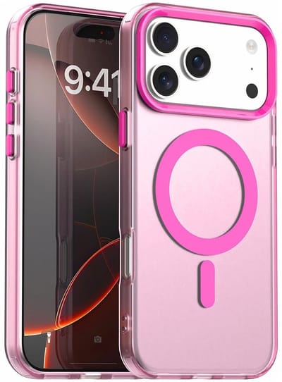 MagSafe Compatibel Backcover Hoesje Geschikt voor Apple iPhone 17 Pro Max - Roze & Semi-Transparant Design - Stijlvol & Goede Bescherming
