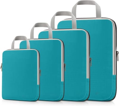 Famanu – Compressie packing cubes – 4-delige set – Vierkante kledingtassen voor overzichtelijk en compact inpakken – Blauw