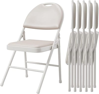 Set van 6 Luxe Klapstoelen - Ergonomische Eetkamerstoel met Hoge Rugleuning - PU Leer & Metalen Frame - Ruimtebesparend - beige