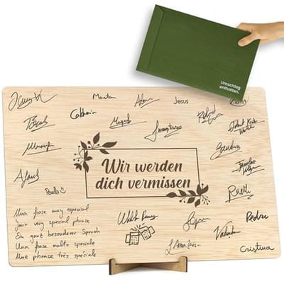Afscheidskaart of handtekeningboek van hout voor collega's, leraren en afstuderen