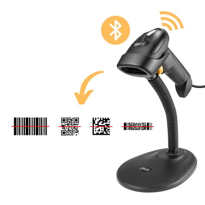 NAVIX Draadloze Bluetooth Barcode Scanner - Flexibele Standaard - QR Code Snel en Nauwkeurig Draadloos Scannen - Plug & Play Handscanner - Geschikt voor Smartphone en Tablet