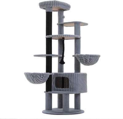 Kattenu RoyalKingdom XXL - Stevige krabpaal voor grote katten - Extra Dikke Palen - Grote krabpaal voor zware katten - Grijs