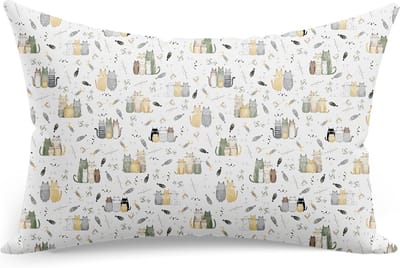 Kinder Kussenhoezen 30 x 50 cm, 100% Katoen, Groene Kattenprint, Met Rits