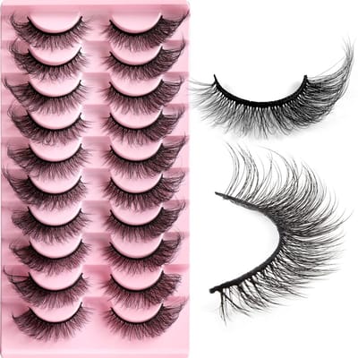 Dailygoods- Kunstwimpers 10 Paar - 8D Volumineuze Wimpers - Natuurlijke Kijk - Herbruikbare Wimpers - Handgemaakte Wimpers - Dramatische Vos-look - Valse Wimpers