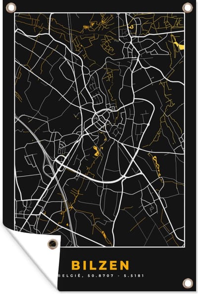 Muurdecoratie Stadskaart - Bilzen - Goud - Kaart - Plattegrond - 120x180 cm - Tuinposter - Tuindoek