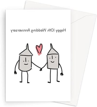 Wenskaart Huwelijk - Jubileumkaart Kaart - 10 Jaar Getrouwd - Twee Blikken Liefde - 5x7 inch - Multicolor