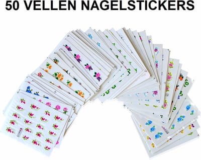 Okado Nagelstickers 50 Vellen – Multicolor Nail Art Stickers voor Nagels – Zelfklevende Nageldecoratie met Bloemen en Kleurrijke Designs – Voor Manicure, Nail Art en Creatieve Nagelstyling