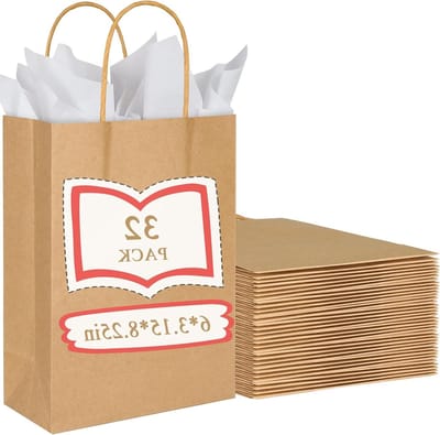BLEWINDZ 32 stuks geschenkzakjes met zakdoekjes - kleine kraftbruine papieren goodie zakjes bulk voor verjaardagsfeestjes gunsten boodschappen winkelen detailhandel 15 x 20 cm