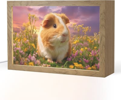 Nachtlampje 30x20 cm - Kinder lampje - Cavia - Kleurrijk - Bloemen - Tafellamp kinderkamer - Slaapkamer lamp - Bedlamp kinderen - Kinderlampje stopcontact - Wandlamp babykamer - Nachtlampjes