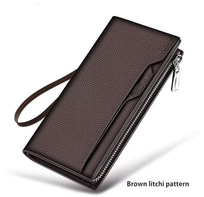 Heren Portemonnee met Rits – Multifunctionele Wallet, Pasjeshouder, Telefoonvak & Geldvak, Compacte Heren Tas, Anti-Diefstal, RFID Bescherming, Zakelijk & Casual, Perfect Cadeau voor Heren-Bruin lychee