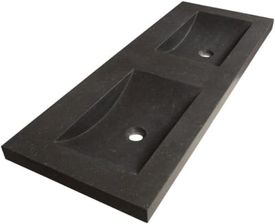 Brauer Magma Wastafel - 120 cm - met 2 Spoelbakken en 0 Kraangaten - Natuursteen Basalt Antraciet