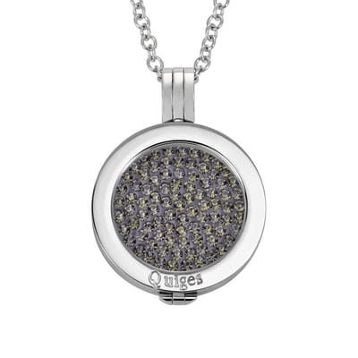 Quiges - Munthouder met Ketting en Munt 25mm Zirkonia Grijs - RVS Zilverkleurig - EPRHZ136
