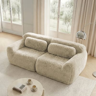 MODENUIT Sofa 2-Zits - Modulair en Frameloos Ontwerp - Voor Woonkamer en Slaapkamer - Pluche - Lichtkhaki