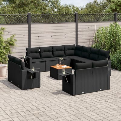 vidaXL - 12-delige - Loungeset - met - kussens - poly - rattan - zwart