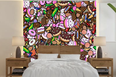 Behang - Fotobehang Snoep - Design - Chocolade - Taart - Lolly - Kinderen - Breedte 240 cm x hoogte 240 cm