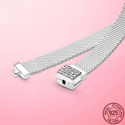 Reflexions Mesh Armband 925 Sterling Zilver Goud Kleur Sprankelende Sluiting Reflexions Armband Sterling Zilver Sieraden Maken Cadeau 20cm white