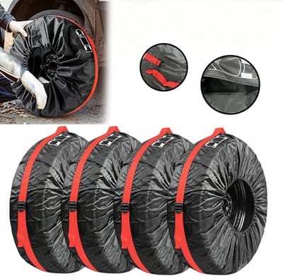 Autobandenhoezen - Rode streep - maat S set van 4 - Geschikt voor banden met een diameter van 66 cm/26 inch - Corrosiebestendige beschermhoezen voor banden - 19 tot 23 Inch