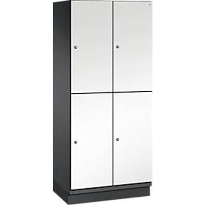 C+P Double-tier locker Cambio, 2 vakken, 4 legborden, met plint, B 800 x D 525 x H 1980 mm, zwart-grijs/wit
