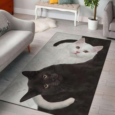 Zwart-witte kat decoratieve vloermat tapijt woonkamer kinderkamer nachtkastje antislip vloermat tapijten woonkamer 80x120cm gray