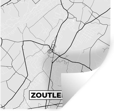 Muurstickers - Sticker Folie - Zwart Wit – België – Plattegrond – Stadskaart – Kaart – Zoutleeuw - 100x100 cm - Plakfolie - Muurstickers Kinderkamer - Zelfklevend Behang XXL - Zelfklevend behangpapier - Stickerfolie