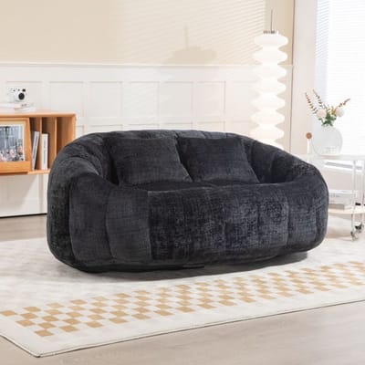 Fauteuil zitzak - MUVOE - Hoge rug (hoog dossier) - Fluweel - Schuimvulling - 1-zitter met armleuningen zwart