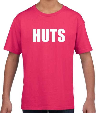 HUTS tekst t-shirt roze kids - feest shirt HUTS voor kids 110/116