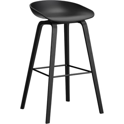 HAY About a Stool AAS 32 - voetbank zwart - Zithoogte 75 cm - kunststofglijders - black 2.0 - zwarte lak op waterbasis