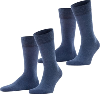 FALKE Happy 2-Pack eenkleurig katoen multipack sokken heren blauw - maat 43-46