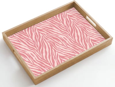 Dienblad hout 50x35 cm - Schootdienblad - Zebra - Print - Roze - Borrelplank rechthoek - Plateau dienbladen