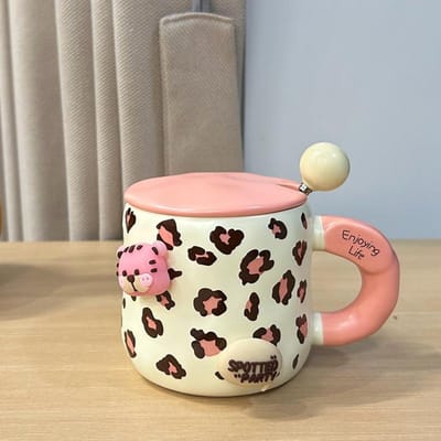 Koe Mok Keramiek met Deksel Creatieve Huishoudelijke Ontbijtmok Vrouwen Nieuwe Stijl Hoogwaardig Koppels Koffiekop 400ml
