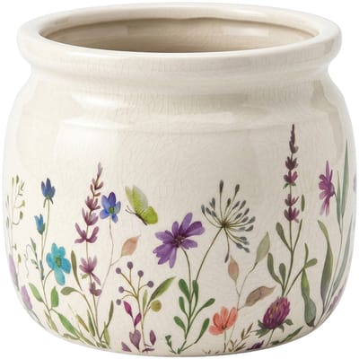 Keramiek Bloempot voor Binnen – Kleurrijke Bloemen – Rustieke Pot – Ø 16 cm – Bloemenmotief